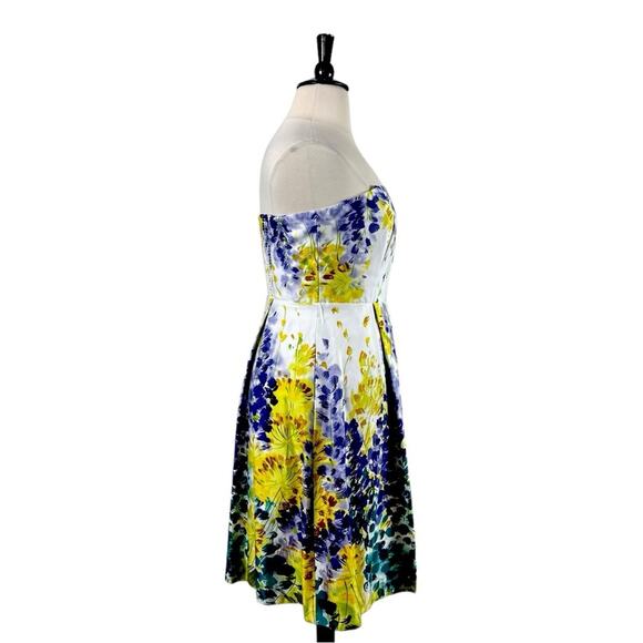 Muse Strapless Fit Flare Dress Pockets Yellow Purple Floral Women’s Plus Size 14 - Picture 3 of 14